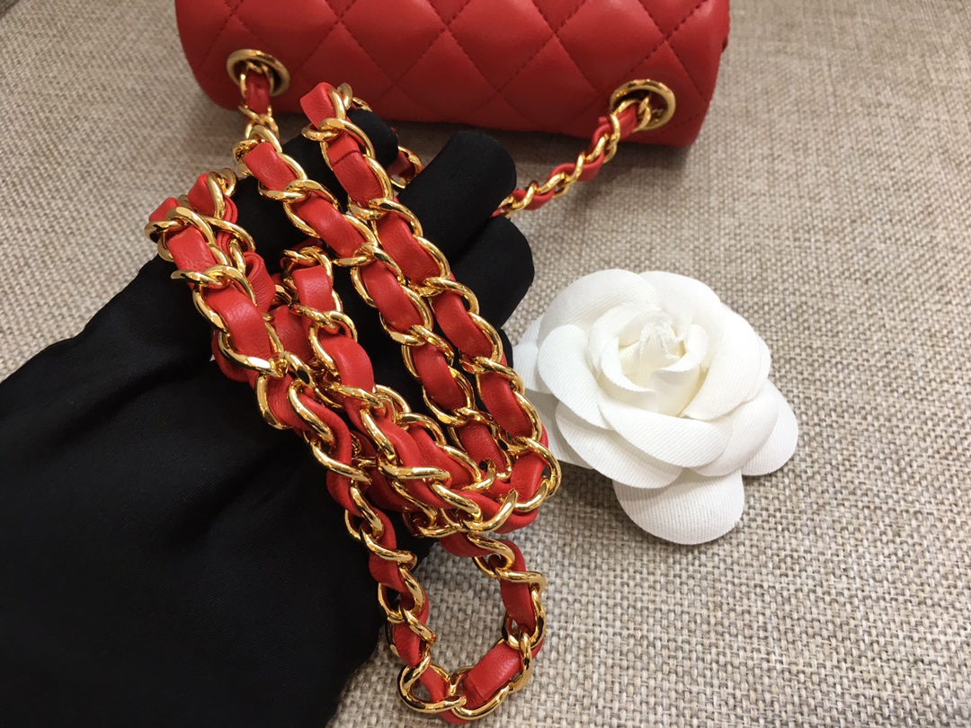 Mini Classic Flap Lambskin Bag A01115 Red/Gold